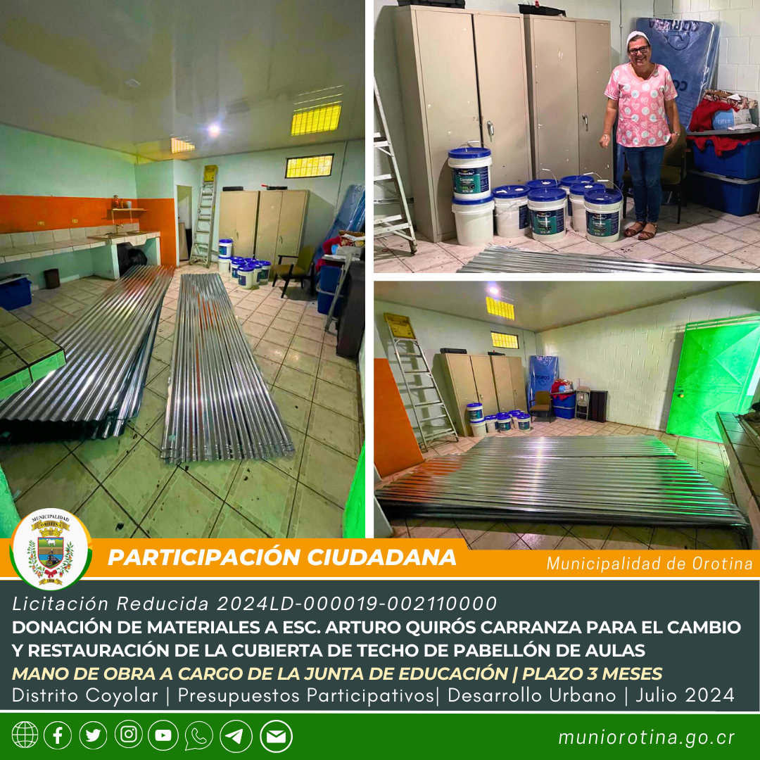 Donación de materiales Esc. Arturo Quirós Carranza