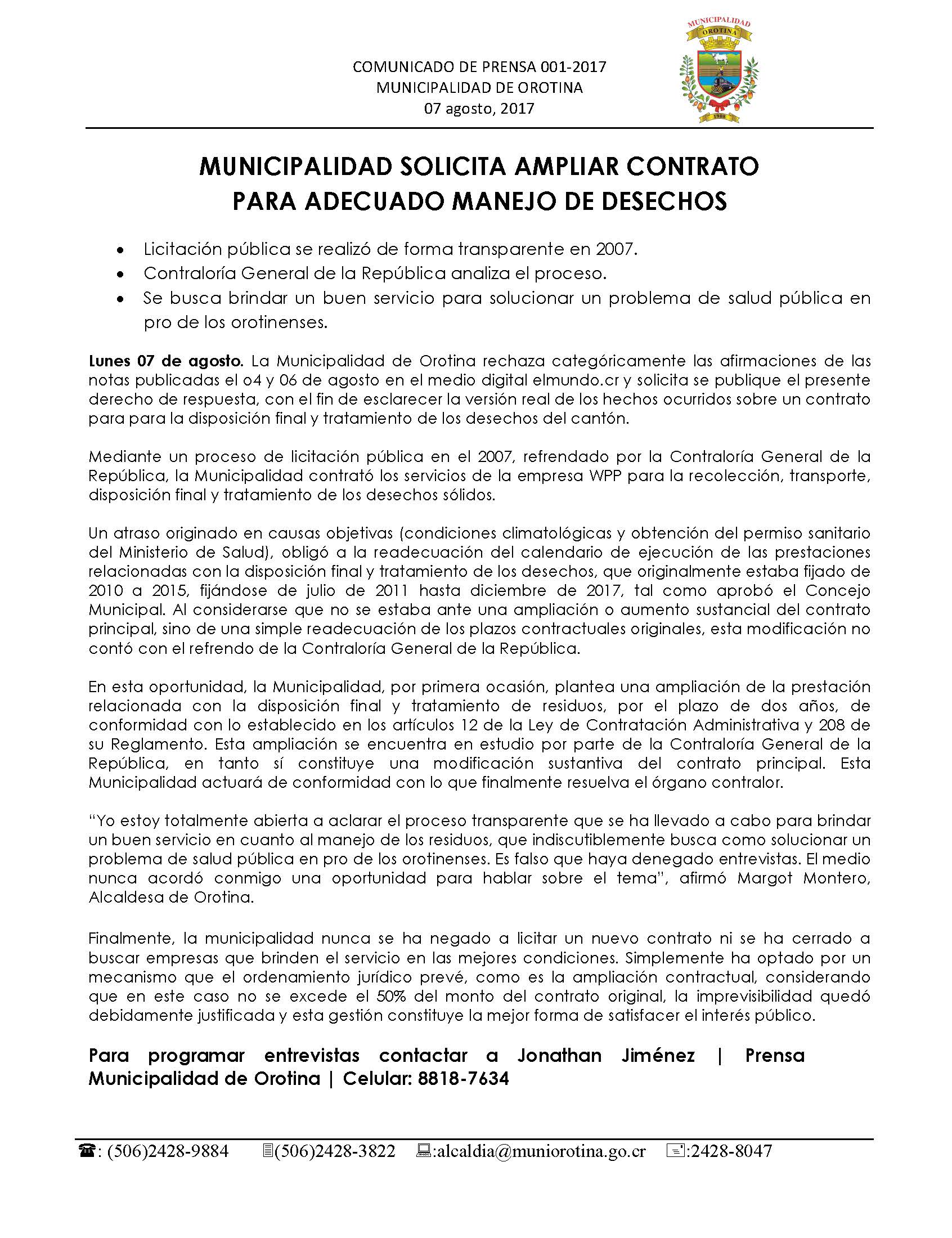 Comunicado de Prensa Municipalidad de Orotina 2